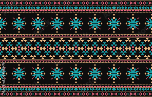 Ikat geometric folklore ornament. Tribal ethnic vector texture. Seamless striped pattern in Aztec style. Figure tribal embroidery. Indian, Scandinavian, Gypsy, Mexican, folk pattern. Boho chic design.