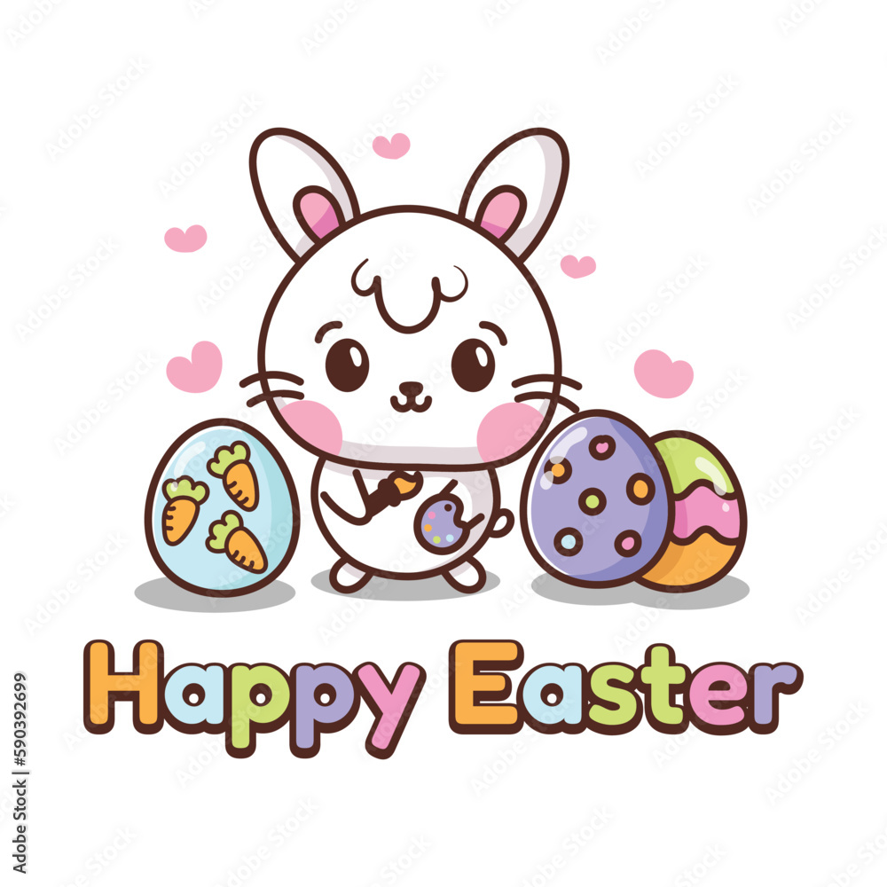 cute bunny is painting eggs for easter cute bunny is painting eggs for easter