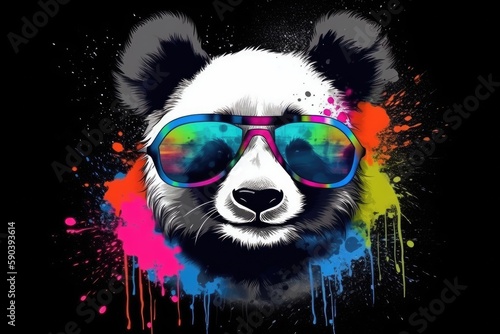 panda in sunglasses realistic with paint splatter abstract    © PinkiePie