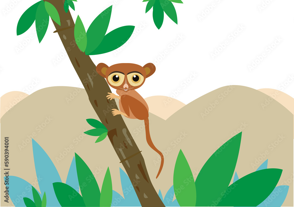 A Philippine Tarsier in a tree with Chocolates Hills in Bohol ...