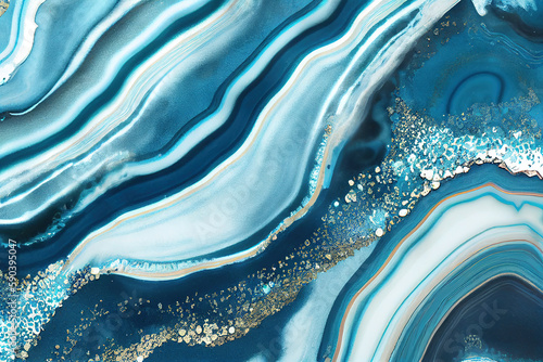 Vivid blue acrylic color liquid ink swirled abstract background with modern ravishing turbulence wavy pattern and detailed texture by Generative AI.
