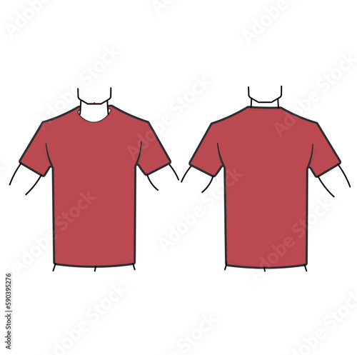 Outline vector illustration of unisex short sleeve t-shirts - sizing chart, for cloth template size label