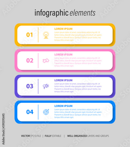 Business infographic element with 4 options, steps, number vector template design
