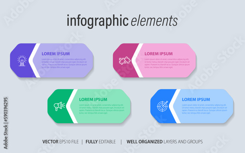 Modern infographic template with 4 steps. Business circle template with options for brochure, diagram, workflow, timeline, web design. Vector EPS 10 