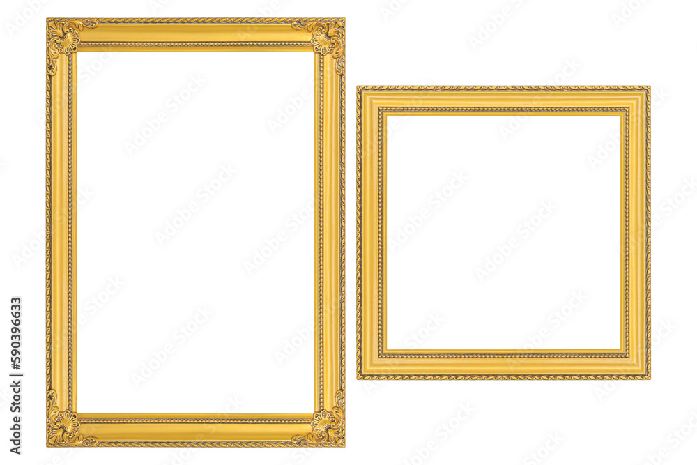 The antique gold frame on the white background with clipping path The antique gold frame on the white background with clipping path