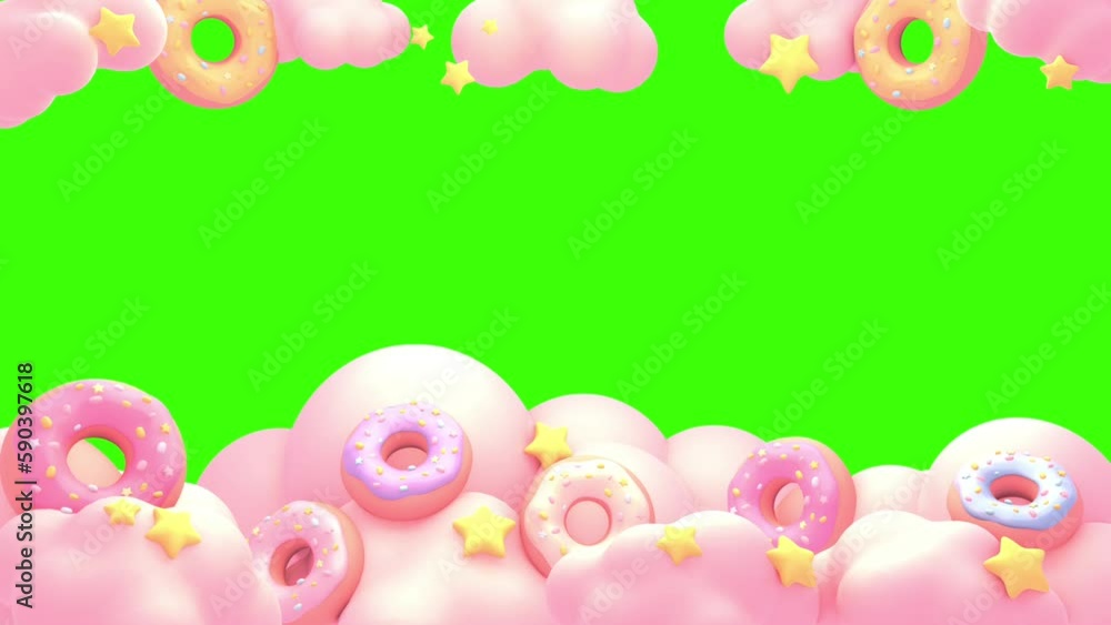 Looped sweet donuts frame on green screen background animation. Looped sweet donuts frame on green screen background animation.