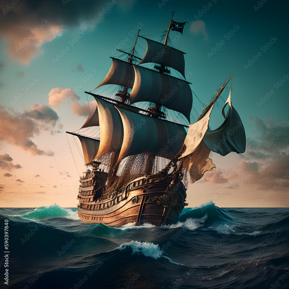 Naklejka premium pirate ship in the sea