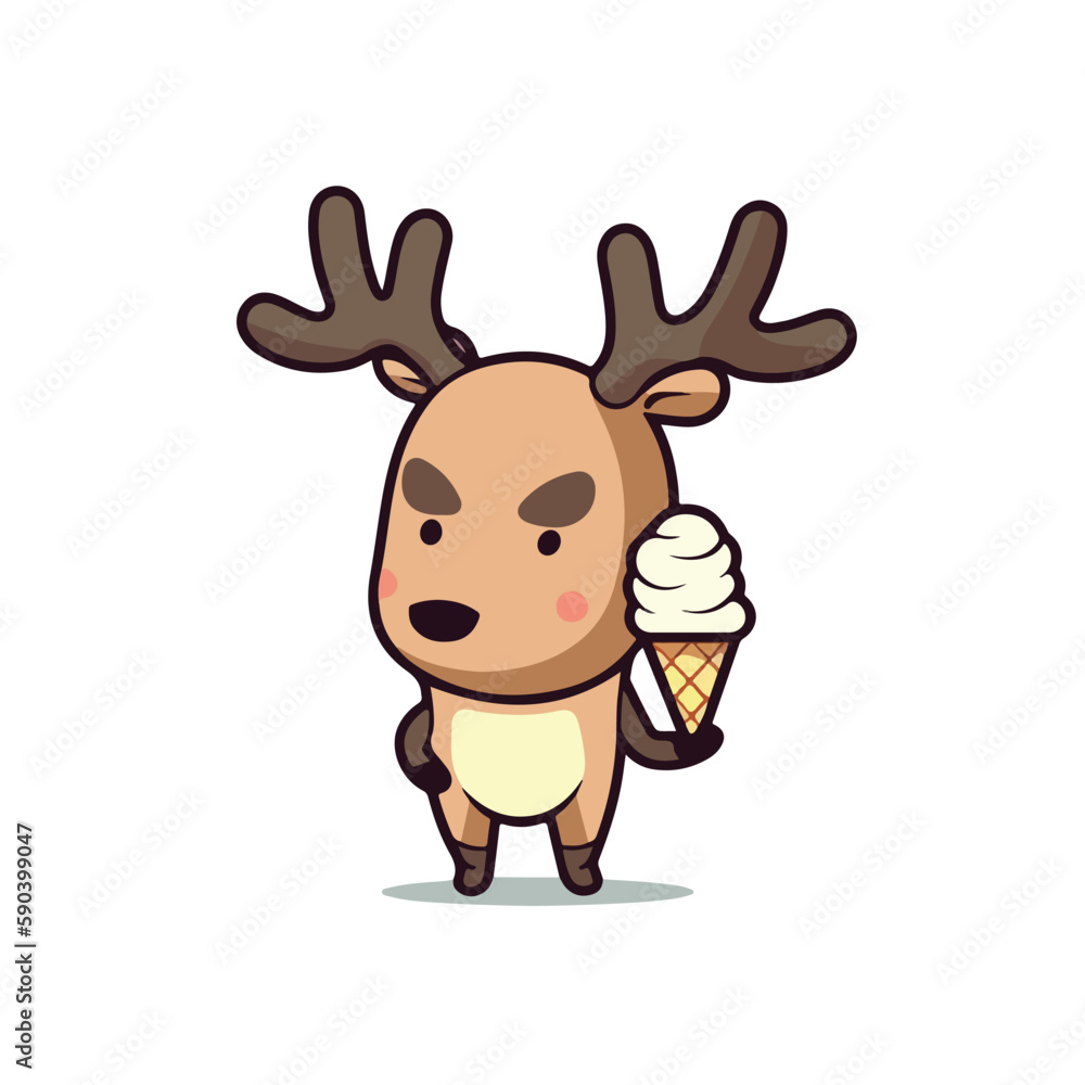 Mascot cartoon of cute deer holding delicious ice cream cone. 2d character of disability vector illustration in isolated background Mascot cartoon of cute deer holding delicious ice cream cone. 2d character of disability vector illustration in isolated background