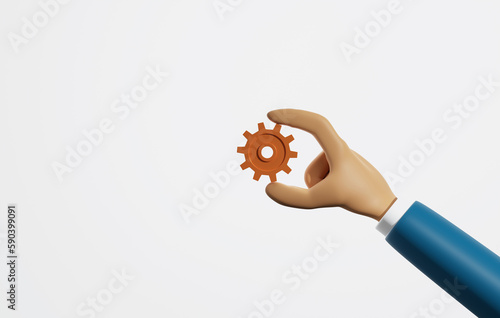 Businessman hand holding gear on white background. photo