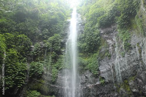 Landscape photo of Lawe Waterfall in the middle of a forest in Semarang Indonesia