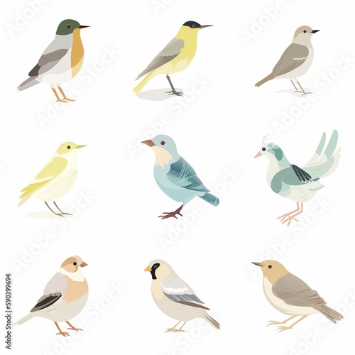 flat illustration, set of small bird | Generative AI