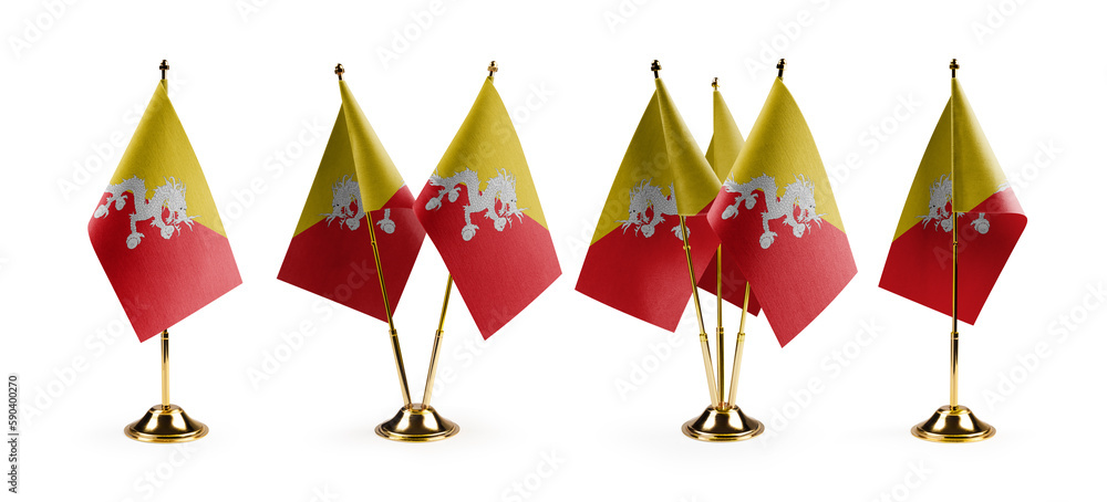 Small national flags of the Bhutan on a white background Small national flags of the Bhutan on a white background