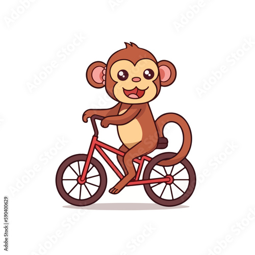 Mascot cartoon of cute smile monkey ride bicycle. 2d character vector illustration in isolated background