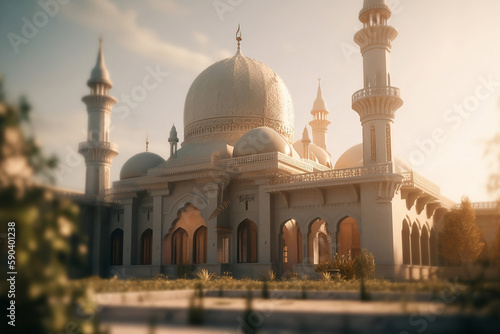 beautiful mosque building in soft sunlight
