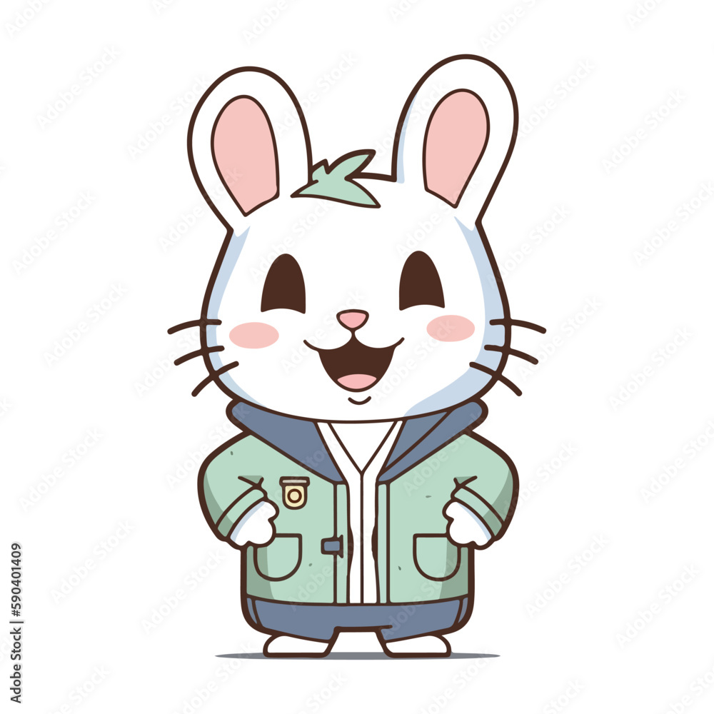 Mascot cartoon of cute smile rabbit wearing hoodie jacket. 2d character of disability vector illustration in isolated background Mascot cartoon of cute smile rabbit wearing hoodie jacket. 2d character of disability vector illustration in isolated background