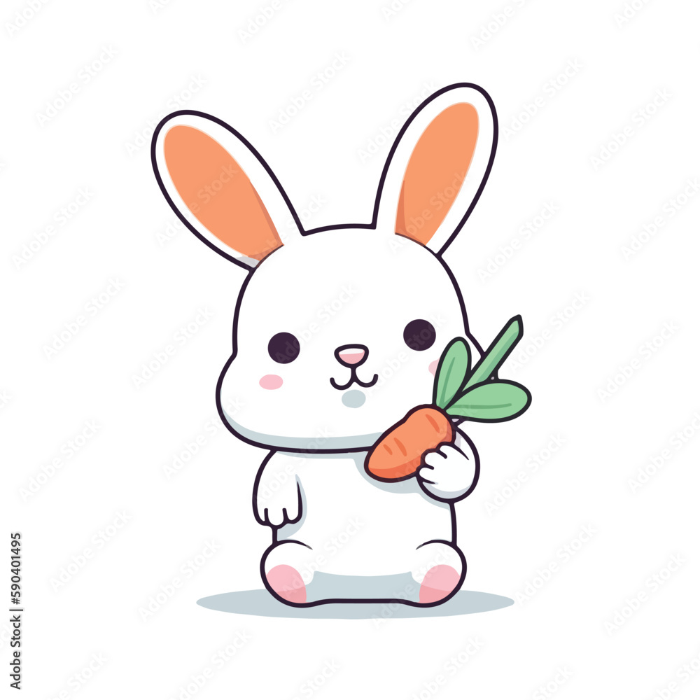 Mascot cartoon of cute smile rabbit holding big fresh orange carrot. 2d character of disability vector illustration in isolated background Mascot cartoon of cute smile rabbit holding big fresh orange carrot. 2d character of disability vector illustration in isolated background
