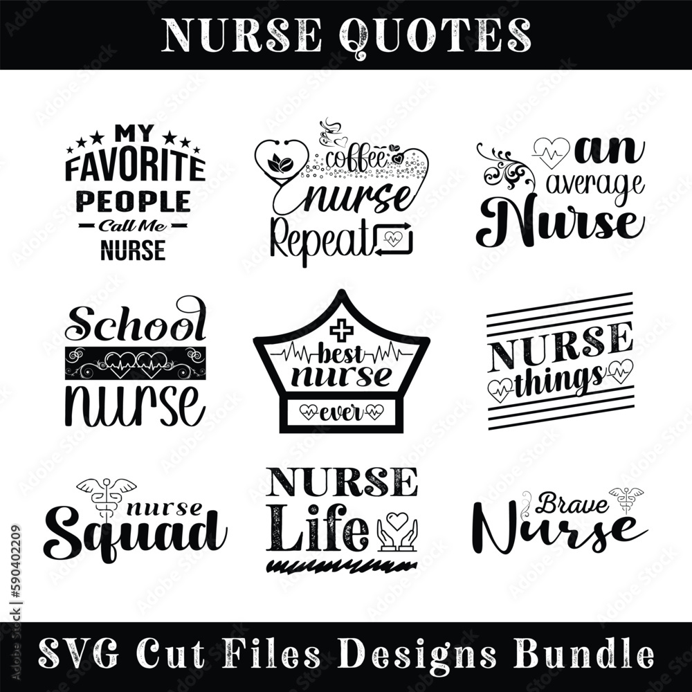 Fototapeta premium Nurse Vector Illustration Quotes bundle set. Nursing SVG cut files design. t shirt design. Vector Illustration quotes. Design template for t shirt lettering, typography, print, poster, banner, gifts.
