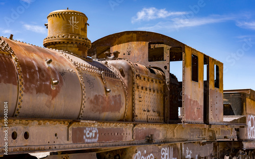 Abandoned train at the Train Graveyard in the Bolivia Salt Flats.