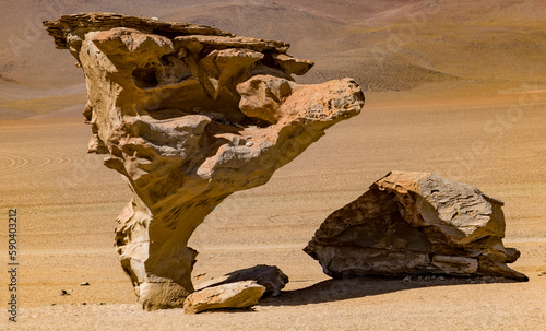 Rock formations in Bolivia at 16,000 feet elevation, carved by constant wind.