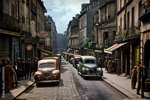 Historical recreation of Paris in the 40s 50s, generative ai