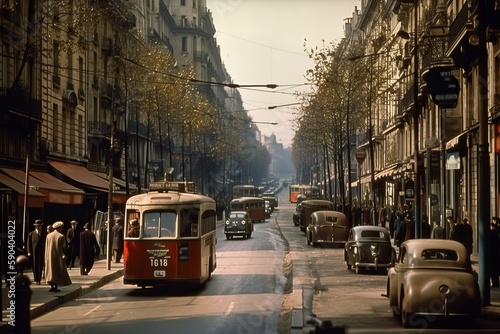 Historical recreation of Paris  in the 40s 50s, generative ai