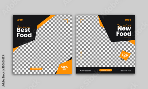 Food social media banner design template. Best food, New food social media post vector illustration. Square size.