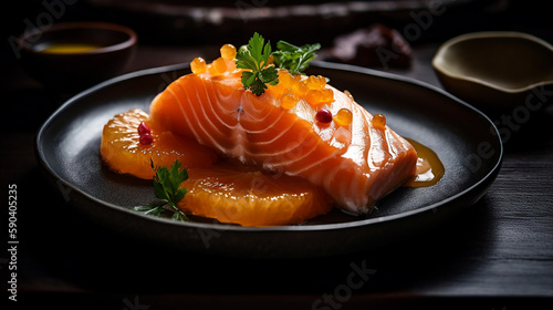 Salmon Sashimi with Ponzu melt in the mouth salmon served