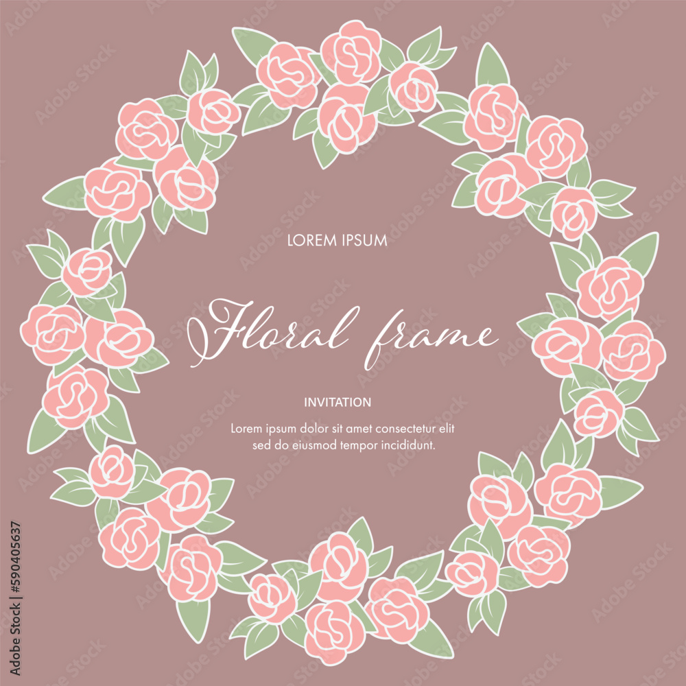 Vintage flat style circle flowers wreath floral wallpaper template background bouquet. Botanical flower and leaf branch used for printing, greeting wedding anniversary.Vector invitation card concept.
