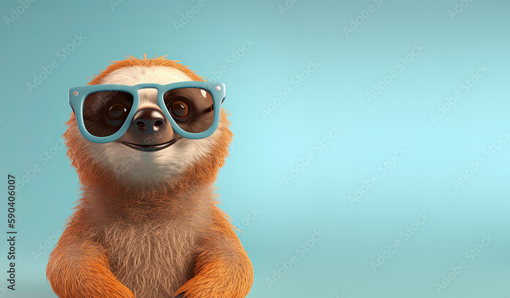 Fototapeta premium Cute Cartoon Sloth Wearing Sunglasses (Generative AI)
