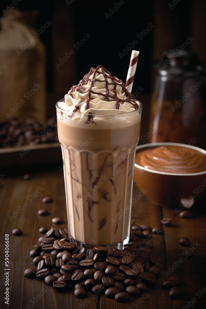Cup of coffee and whipcream, Iced mocha. AI generated. Cup of coffee and whipcream, Iced mocha. AI generated.