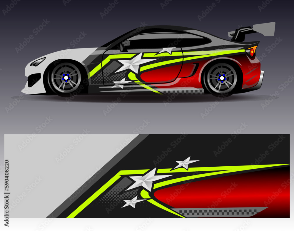 Car wrap design vector. Graphic abstract stripe racing background kit designs for wrap vehicle race car rally adventure and livery Car wrap design vector. Graphic abstract stripe racing background kit designs for wrap vehicle race car rally adventure and livery