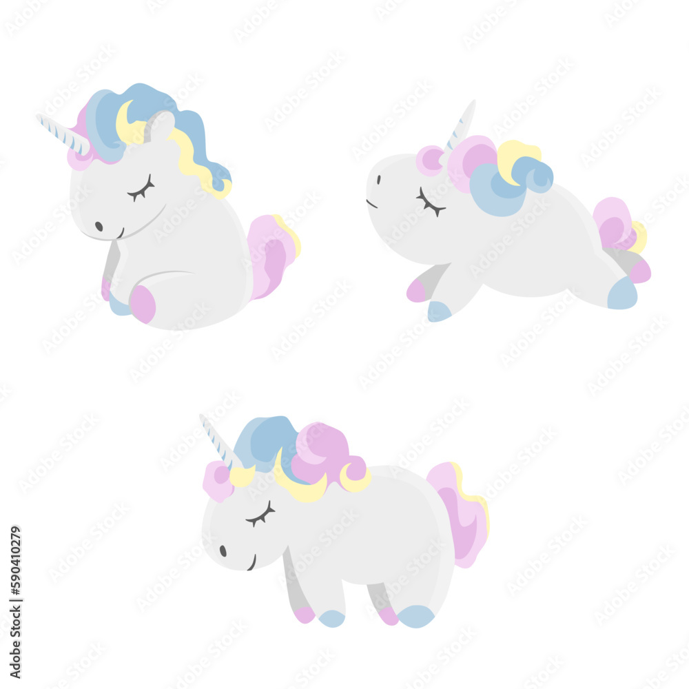 Vector set of cute unicorns