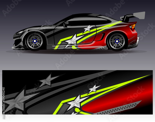 Car wrap design vector. Graphic abstract stripe racing background kit designs for wrap vehicle race car rally adventure and livery