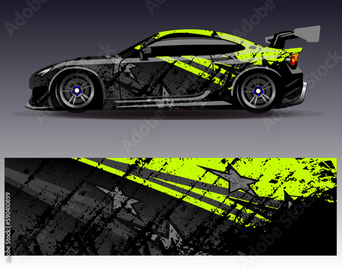 Car wrap design vector. Graphic abstract stripe racing background kit designs for wrap vehicle  race car  rally  adventure and livery