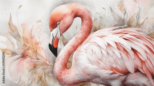 Pink Flamingo white and gold marble PC background