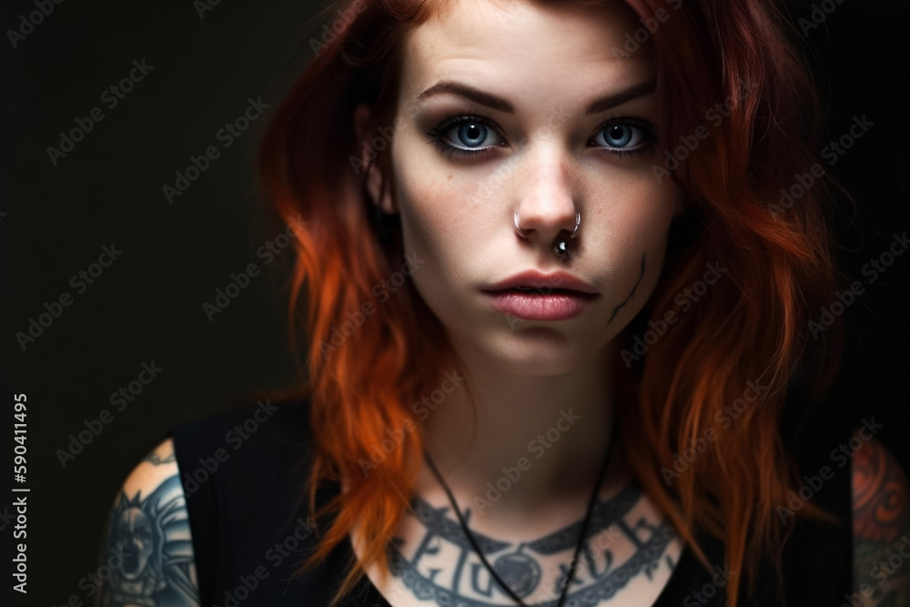 A woman with tattoos on her face looks into the camera. Generative Ai A woman with tattoos on her face looks into the camera. Generative Ai