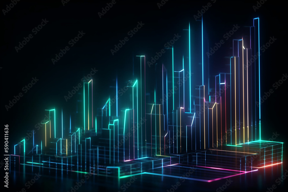 Digital Business market charts Background with light neon effects graph Generative AI