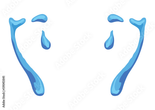Cartoon tear drops icon. Sorrow cry streams, tear blob. Crying fluid, falling blue water drops. Isolated vector for sorrowful character weeping expression. Wet grief droplets