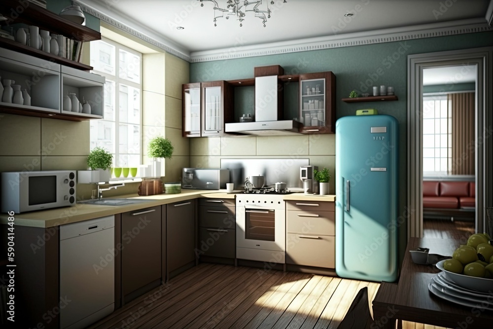 Fototapeta premium modern kitchen interior, cute and smart kitchen, kitchen interior design ideas.
