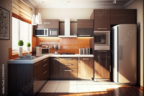modern kitchen interior, cute and smart kitchen, kitchen interior design ideas. © Yeashin