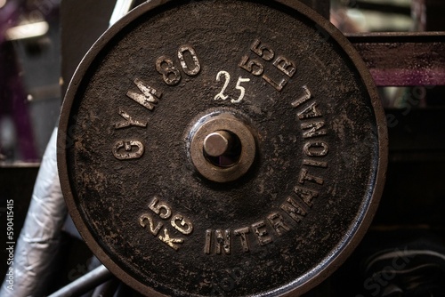 Close up detail shots of weights in an old school bodybuilding gym