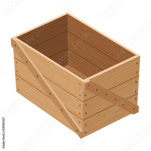 Wooden box. Retail, logistics, delivery, storage concept. Delivery container, empty parcel or shipping crates isolated vector illustration. Cargo distribution pack for food or products