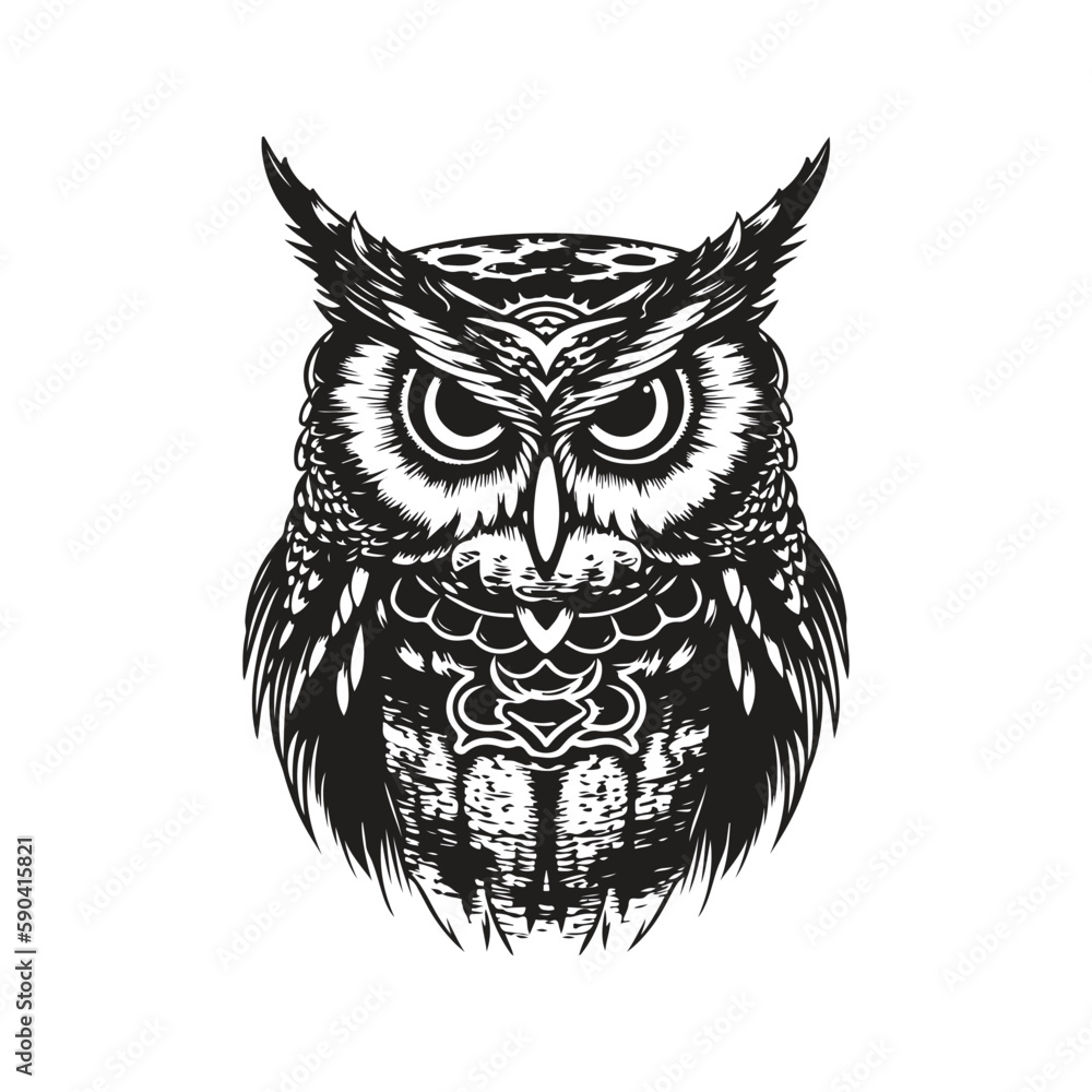 Fototapeta premium owl, vintage logo concept black and white color, hand drawn illustration