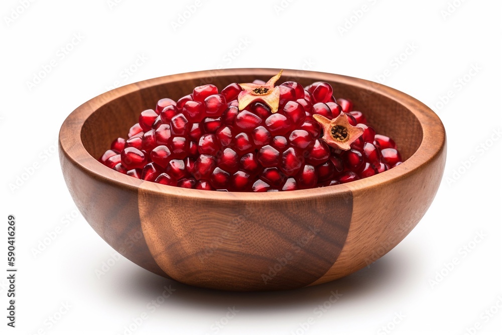 Pomegranate seeds in a wooden bowl Pomegranate seeds in a wooden bowl