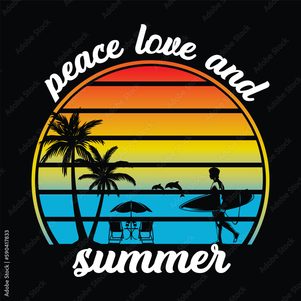 summer background summer holiday peace love and summer T-shirt design