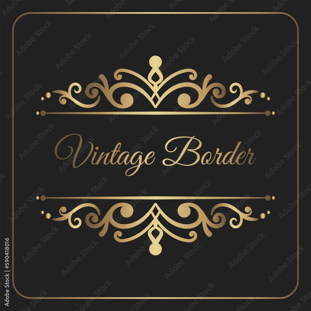 vintage frame floral, gold border ornament