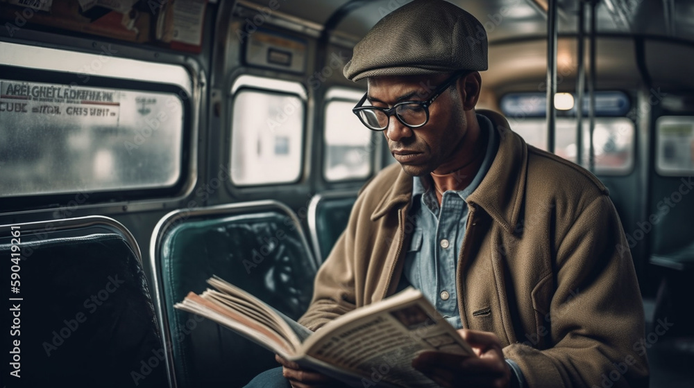 man reading Book in bus Generative AI man reading Book in bus Generative AI