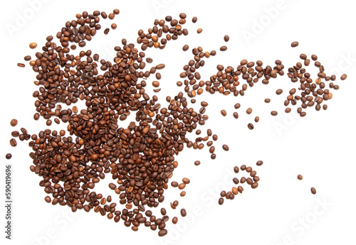Roasted coffee beans isolated on white background.