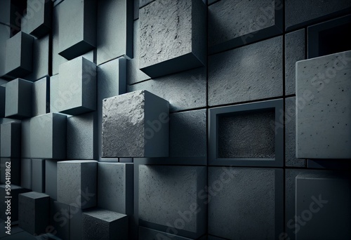 Square, Concrete Wall background with tiles. 3D, tile Wallpaper with Polished, Futuristic blocks. 3D Render. Generative AI
