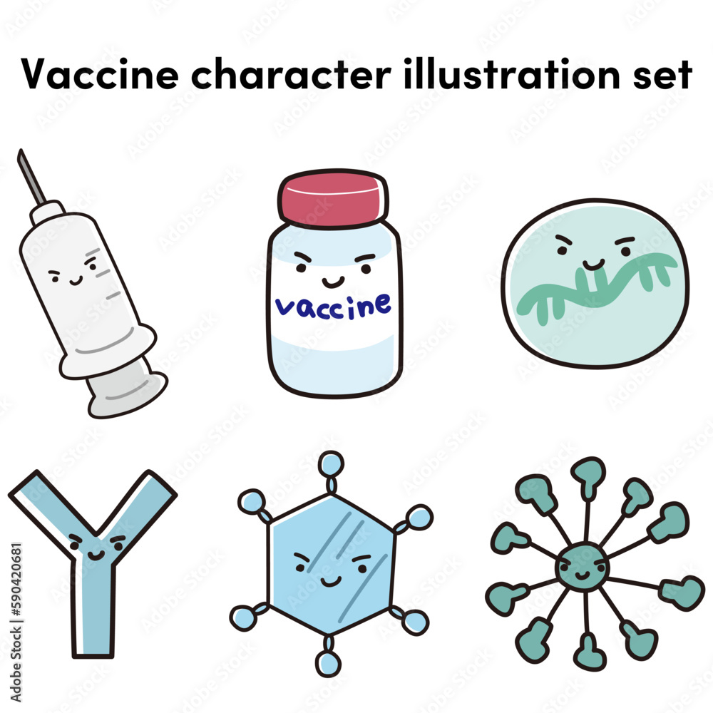 ワクチンのイメージキャラクターセット（注射器、抗体、薬）